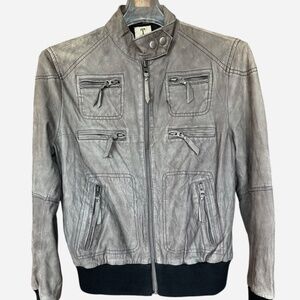 Tusso Grey‎ 100% Leather Zippered Detailed Jacket Sz M